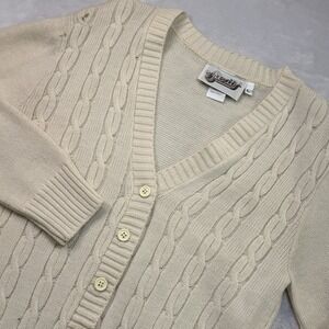 Vintage 70s 80s Ivory Cable Knit Cardigan Sweater Women L Cottagecore Retro
